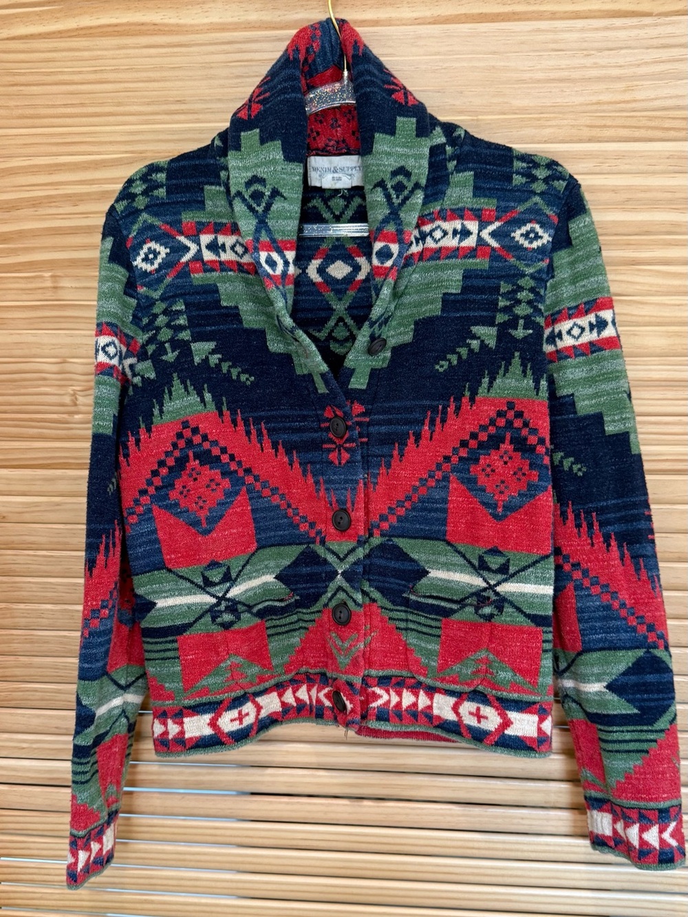 Ralph Lauren Aztec Shawl Collar Cardigan in Red, Green & Navy Youth/Juniors M